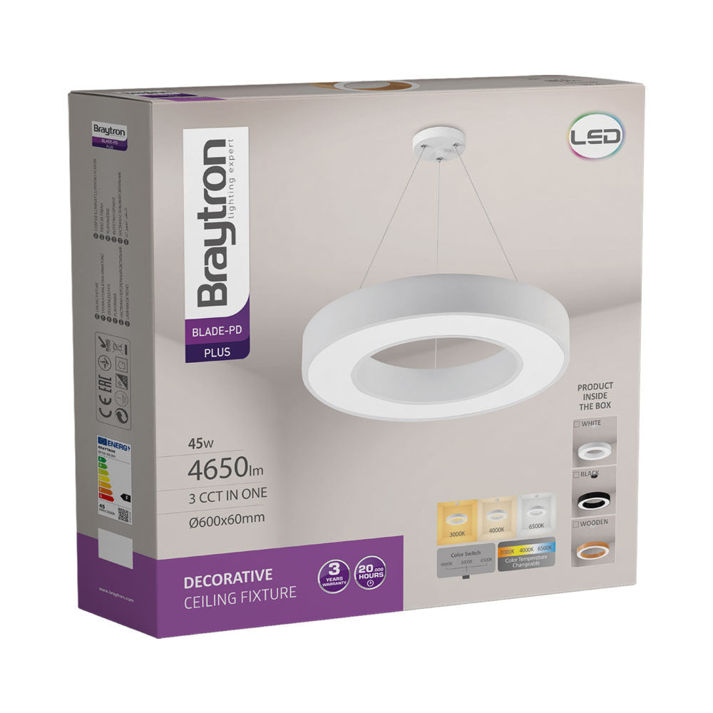 Luminária de Teto Braytron Blade Pendente Redonda 45W Branca com Controle Remoto | Iluminação Regulável