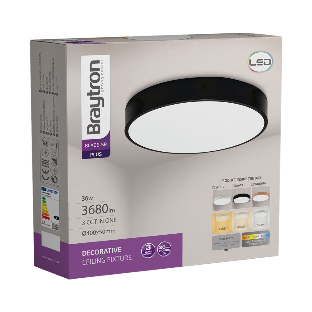 Luminária de Teto Braytron Blade Redonda 36W 3IN1 Preto | Iluminação Regulável