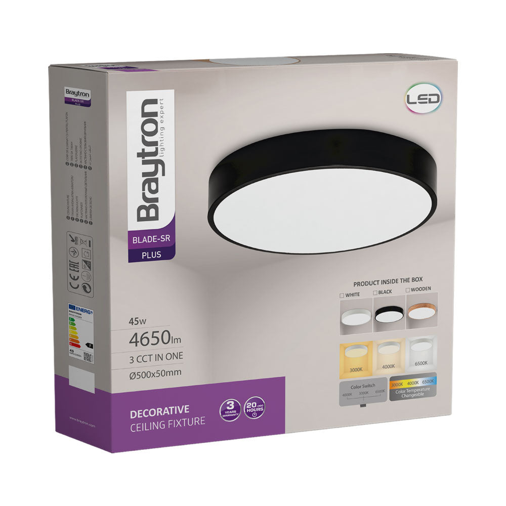 Luminária de Teto Braytron Blade Redonda 45W Preto com Controle Remoto | Iluminação Regulável