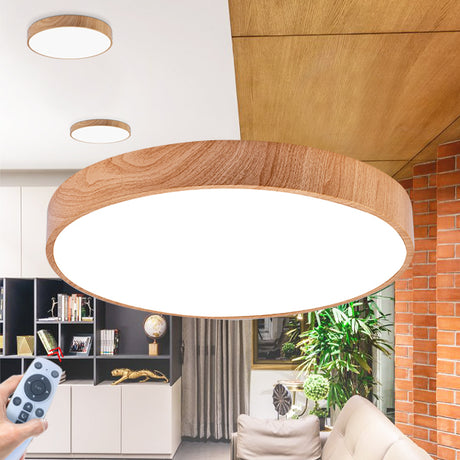 Luminária de Teto Braytron Blade Redonda 45W Madeira com Controle Remoto | Iluminação Regulável