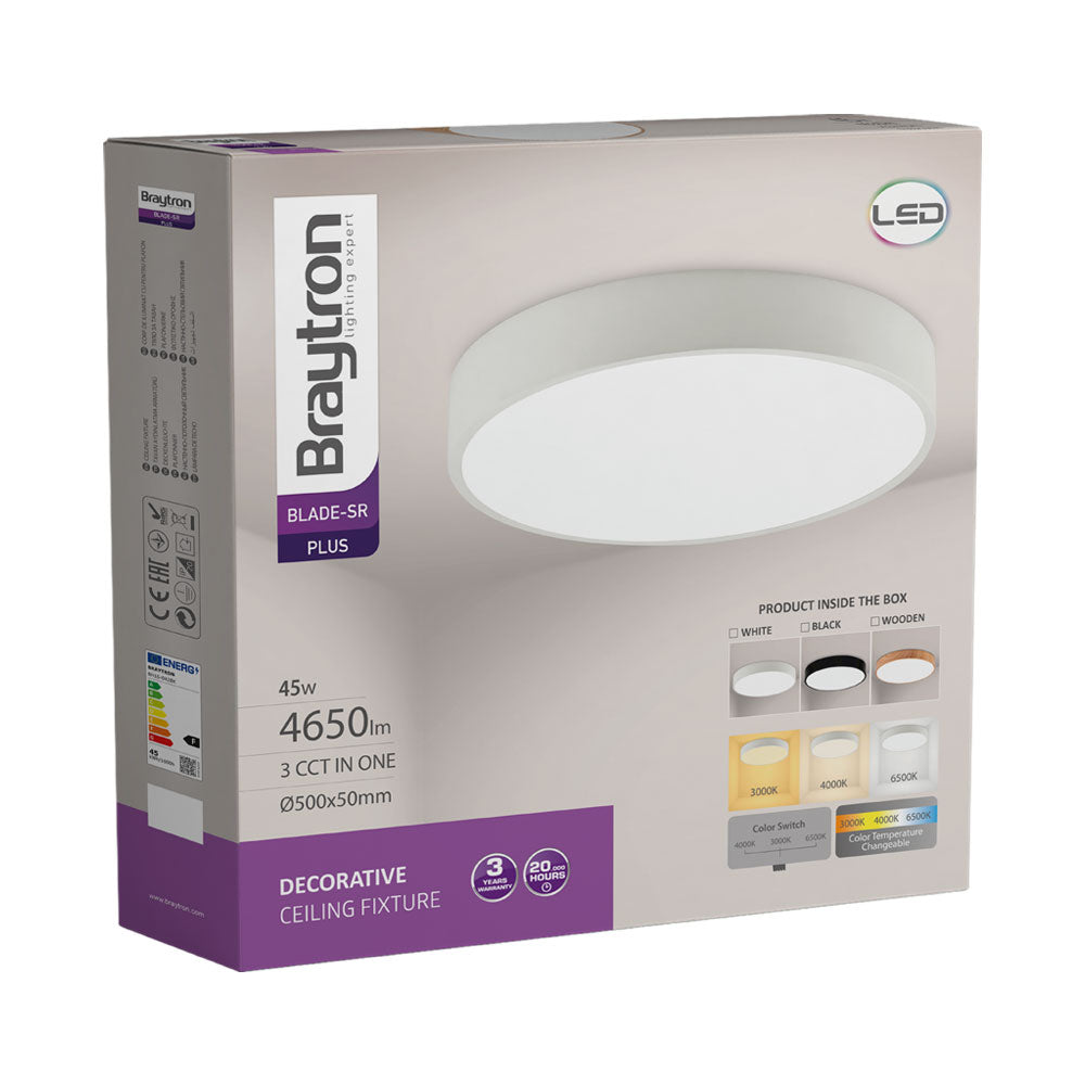 Luminária de Teto Braytron Blade Redonda 45W Madeira com Controle Remoto | Iluminação Regulável