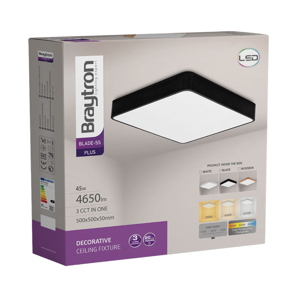 Luminária de Teto Braytron Blade Quadrada 45W Preta com Controle Remoto | Iluminação Regulável