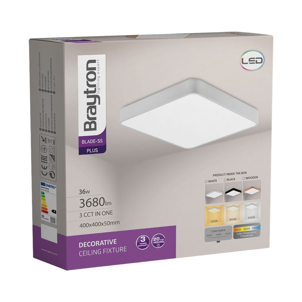 Luminária de Teto Braytron Blade Quadrada 36W 3IN1 Branca | Iluminação Regulável