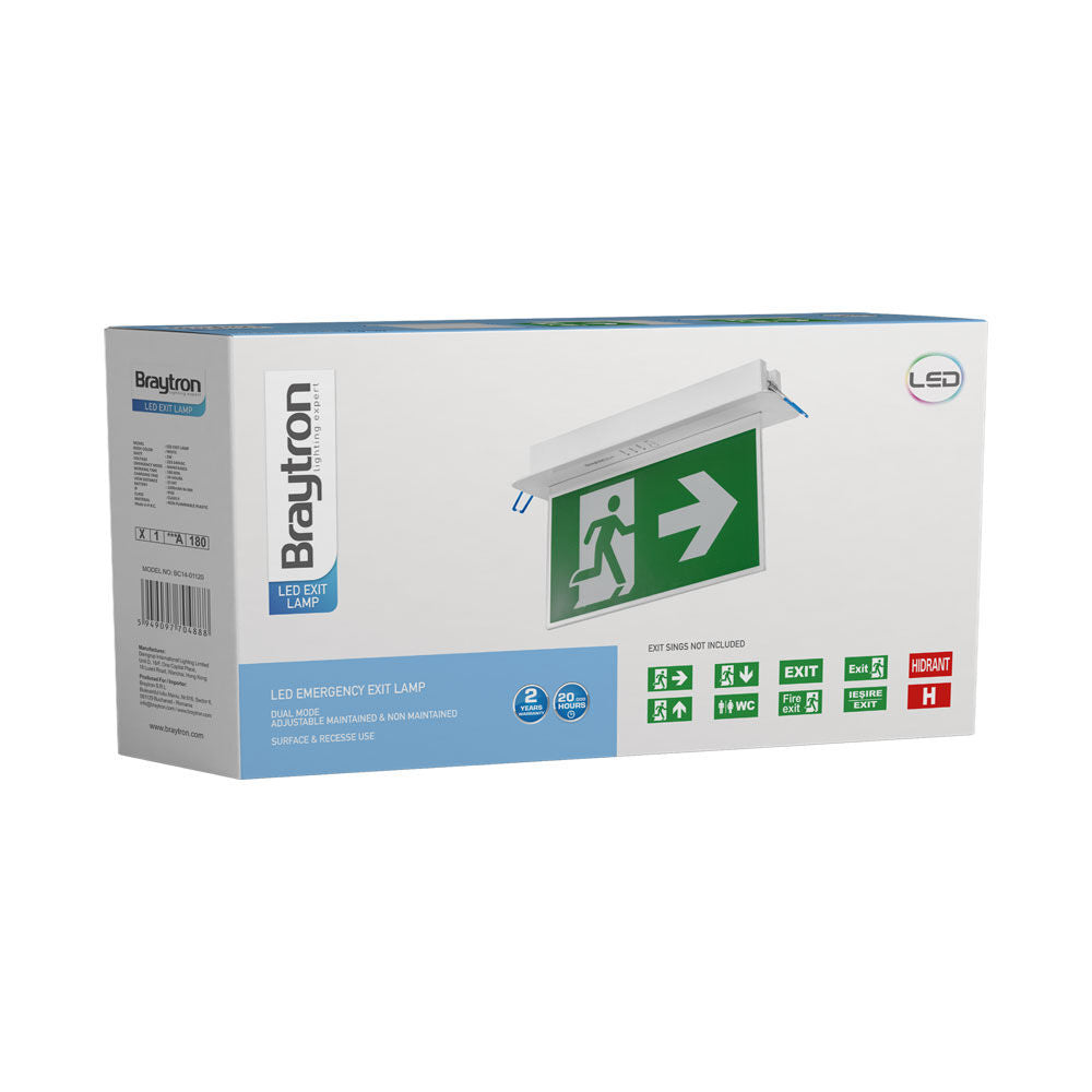 Luminária de Emergência LED 2W Recuada IP20 Braytron com Sinalização de Saída