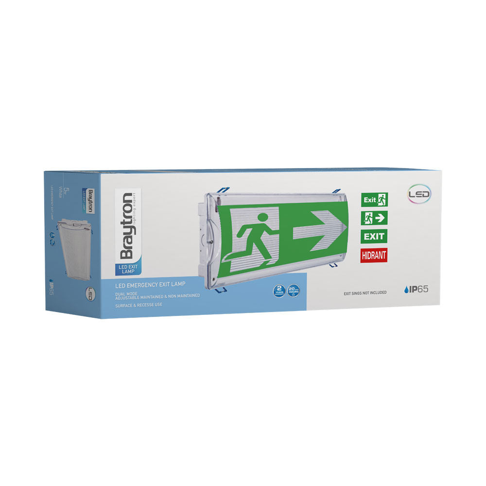 Luminária de Emergência LED 5W IP65 com Sinalização Inclusa Braytron – Saída de Emergência Bivolt