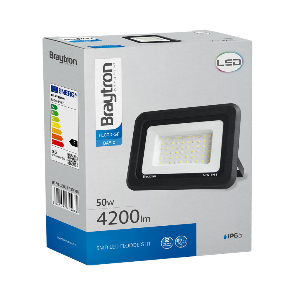 Projetor LED Braytron 50W 3000K | Iluminação Externa à Prova d'Água IP65