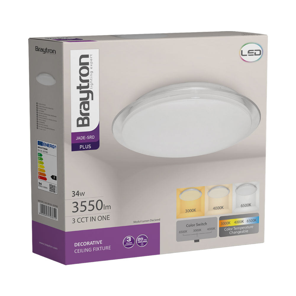 Luminária de Teto Braytron Jade Redonda 34W 3IN1 Diâmetro 460mm | Iluminação Regulável