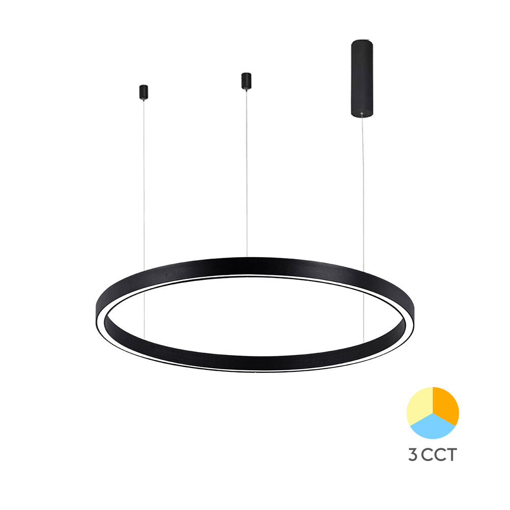 Luminária de Teto Braytron Lina Pendente Redonda 35W Preta 3IN1 | Iluminação Regulável