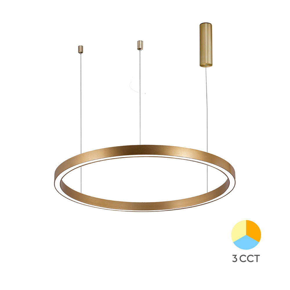 Luminária de Teto Braytron Lina Pendente Redonda 35W Dourada 3IN1 | Iluminação Regulável