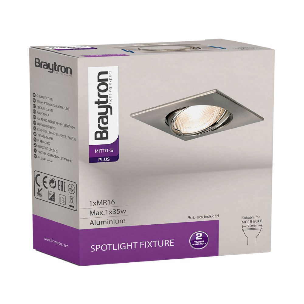 Spot LED Braytron Mitto Quadrado Níquel | Iluminação Direcionada