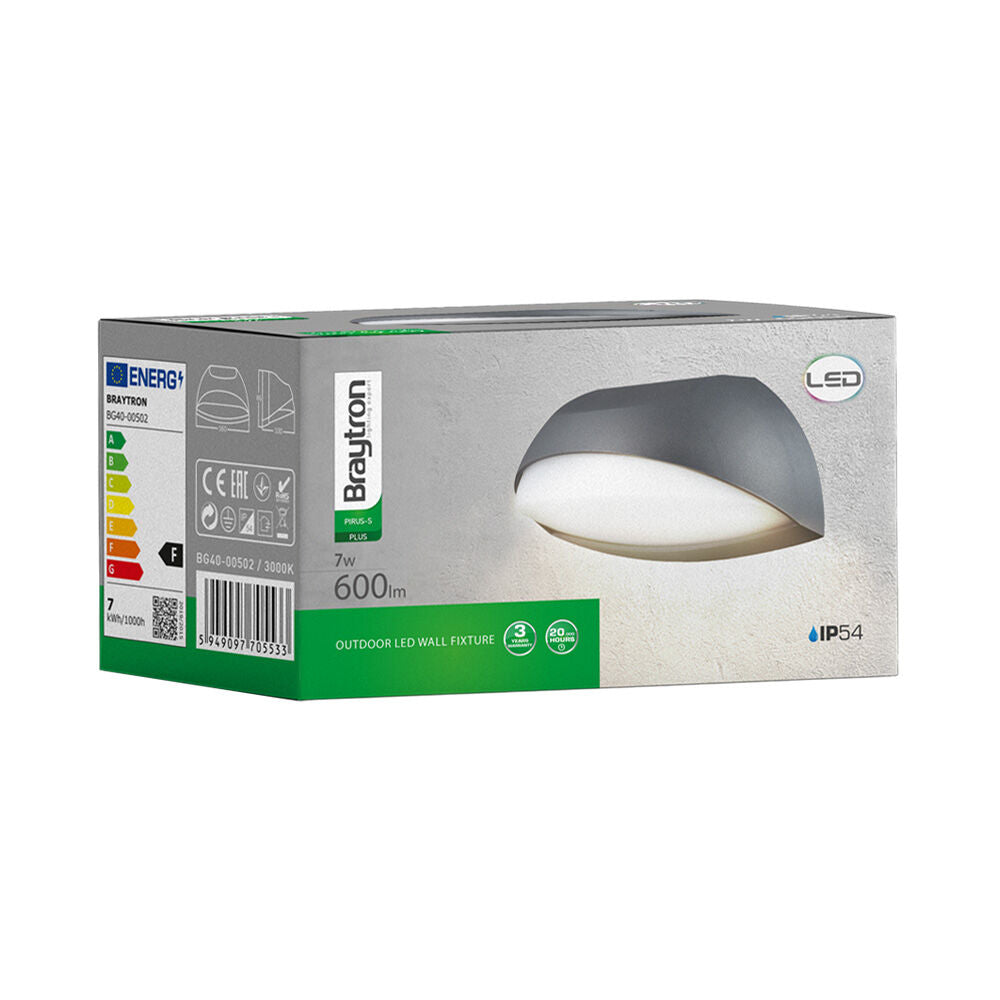 Luminária de Parede Braytron Pirus 7W Preta 3000K IP54 | Iluminação Externa