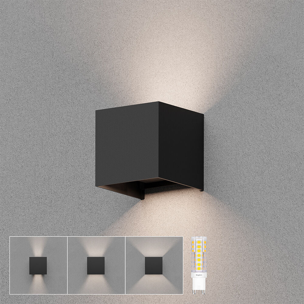 Luminária de Parede Braytron Vekta 1xG9 Preta IP54 | Iluminação Externa