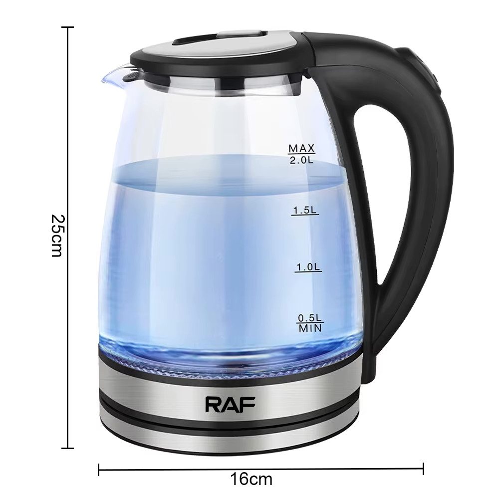 RAF-R.7888 Chaleira Elétrica de Viagem, Chá Café, 2L, Chaleira Portátil de Vidro, 2000W, Pote