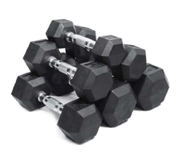 HALTERE HEXAGONAL DE BORRACHA PRETA 15KG