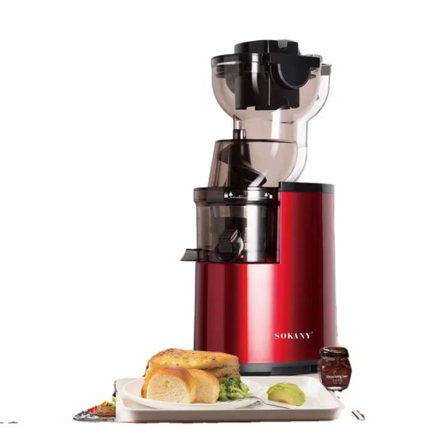 SOKANY JE-25 300W Espremedor de Mastigação Lenta, Calha Grande de 80mm, Jarro de Suco, Recipiente de Polpa, Livre de BPA, Fácil de Limpar, Espremedor Lento Inteiro para Frutas e Legumes, Vermelho