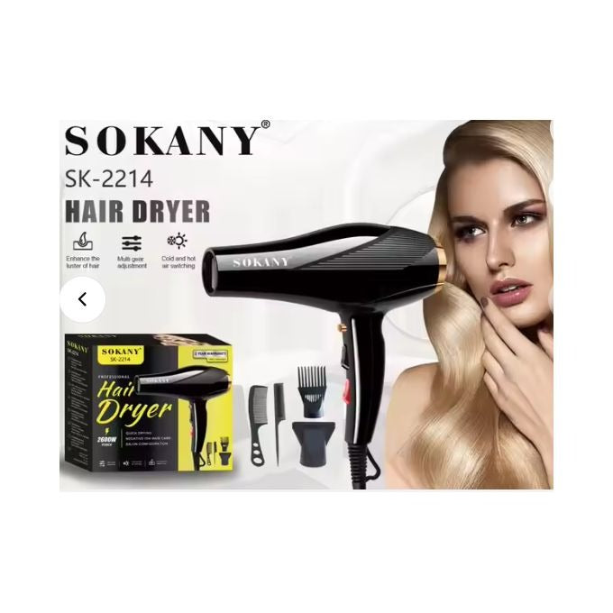 Secador de Cabelo Profissional 4-em-1 Sokany SK-2214 2600W, Preto