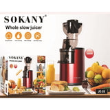 SOKANY JE-25 300W Espremedor de Mastigação Lenta, Calha Grande de 80mm, Jarro de Suco, Recipiente de Polpa, Livre de BPA, Fácil de Limpar, Espremedor Lento Inteiro para Frutas e Legumes, Vermelho