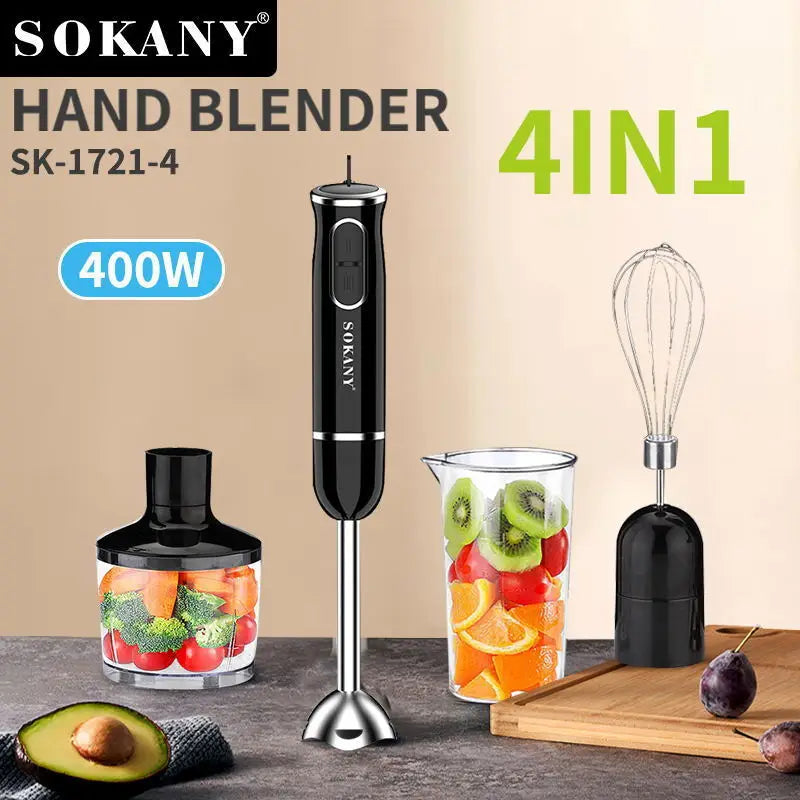 Processador de alimentos multifuncional SOKANY SK-1721-4 com potência de 400 W e lâmina de aço inoxidável 4 em 1