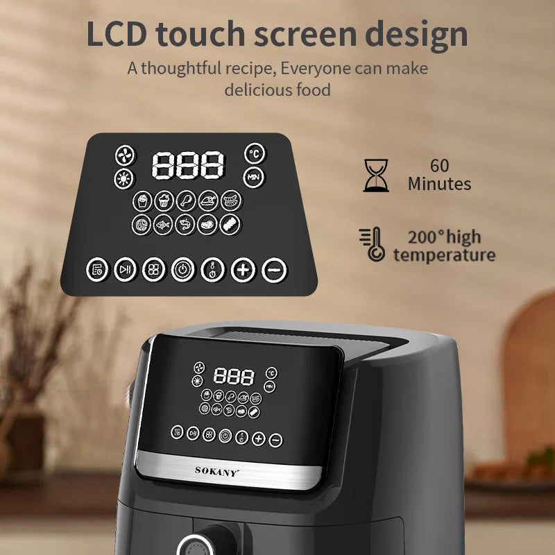 Fritadeira de ar SOKANY SK-10007 com temperatura ajustável e proteção contra superaquecimento