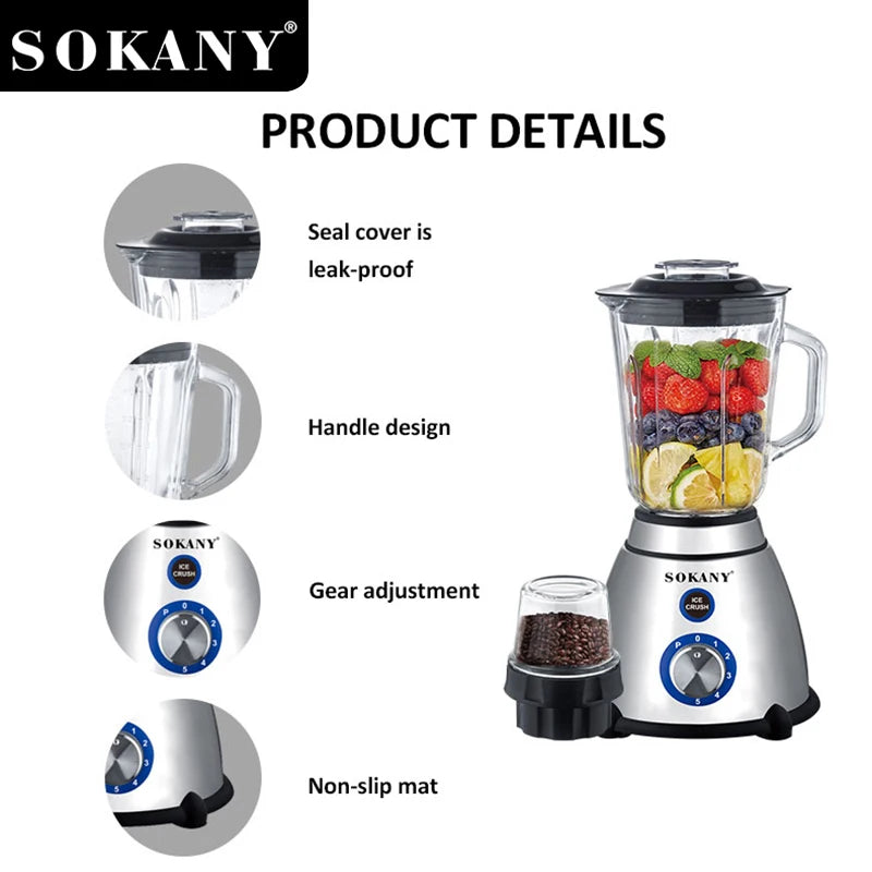 Liquidificador multiuso SOKANY SK-03031 800W com 5 velocidades <000000> Copo de vidro de 1,5L