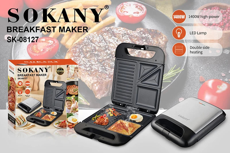 Sokany SK-08127 — Sanduicheira 4 Fatiados 1400 W