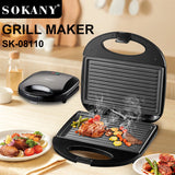 Sokany SK-08110 800W Grill Maker com revestimento antiaderente e corpo plástico resistente ao calor