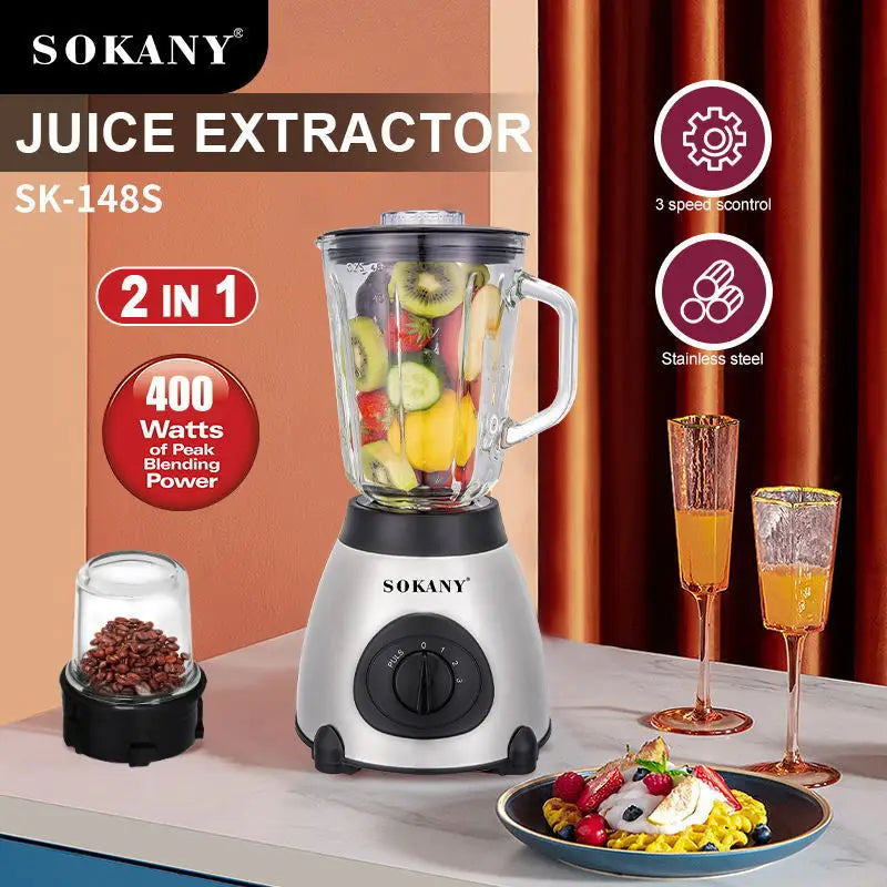 Liquidificador espremedor SOKANY SK-148S com 3 velocidades e corpo em aço inoxidável