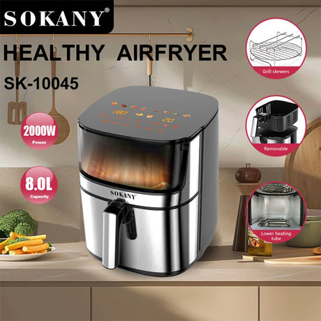 Sokany SK-10045 Frita de ar 2000W com timer de 60 minutos e proteção de superaquecimento