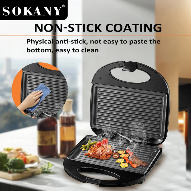 Sokany SK-08110 800W Grill Maker com revestimento antiaderente e corpo plástico resistente ao calor