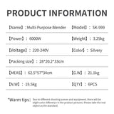 Processador de alimentos multifuncional SOKANY SK-999 com alta potência de 6000 W e design de aderência ergonômica