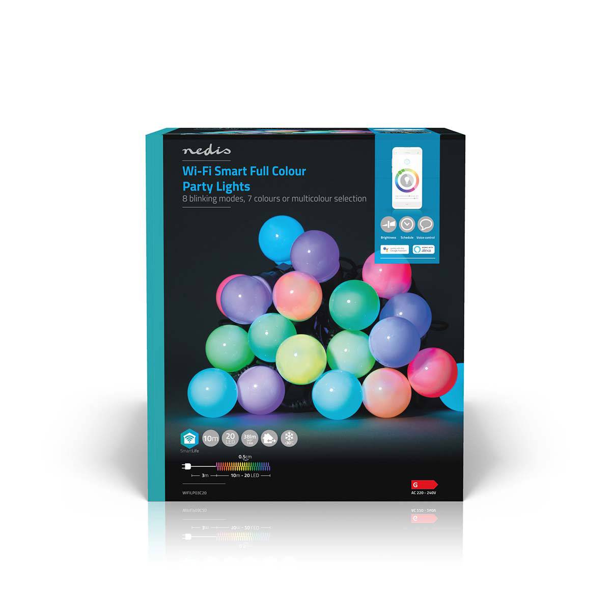 Luzes Decorativas Nedis WI-FI RGB 20Leds (50mm) 10m WIFILP03C20