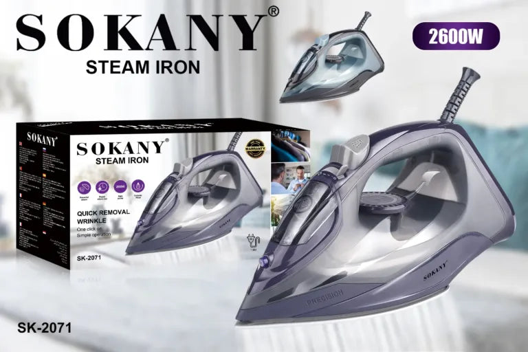 SOKANY SK-2071 Cord & Ferro a vapor sem fio com base de cerâmica e grande tanque de água