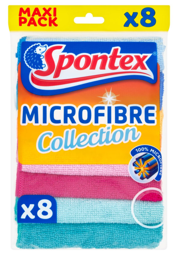 Spontex Microfibre Cloths Multi Purpose - Car Kitchen Polish x8