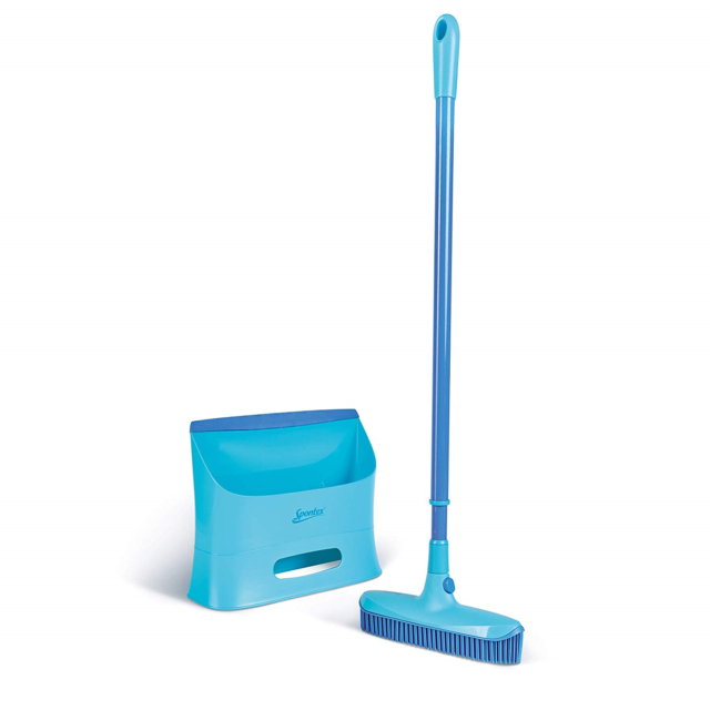 Spontex Catch & Clean Vassoura de borracha interna e pá de lixo, vassoura de borracha para pêlos de animais de estimação e remoção de pêlos, varrer o chão, vassoura ergonômica
