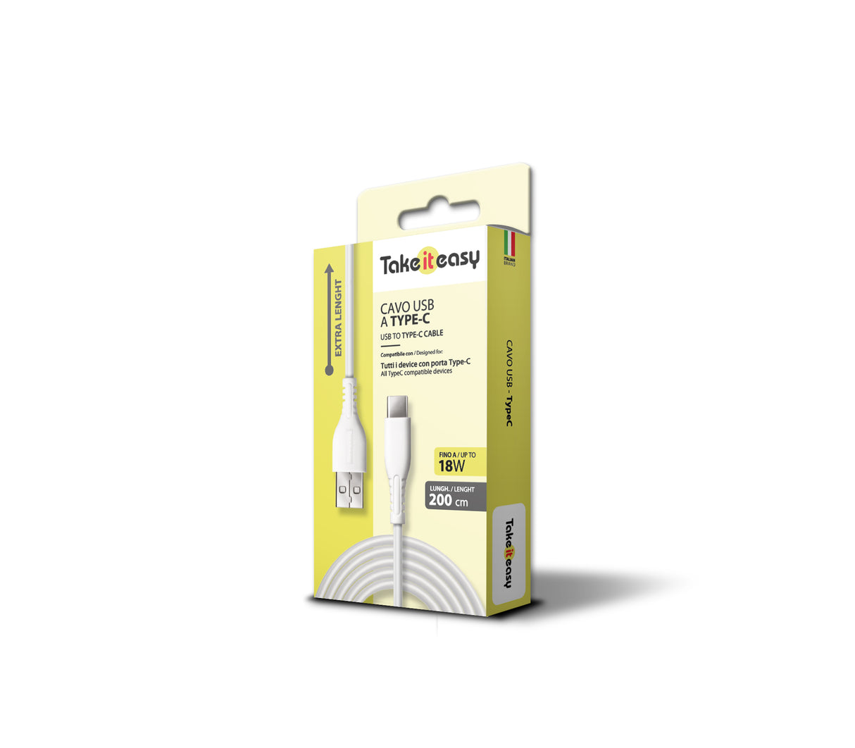 Cabo Takeiteasy Usb-A to Type-C 18W - 200cm Branco