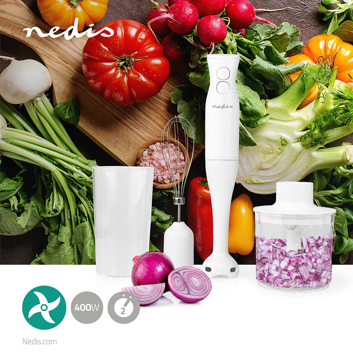 Varinha Mágica Nedis 400 W  2 velocidades Branco KAHB120CWT