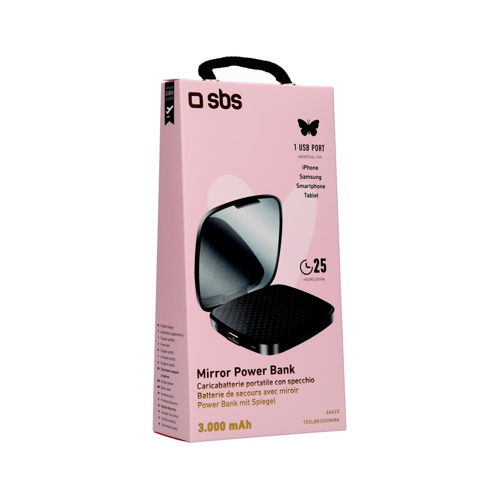 Powerbank 3000 mAh capacidade, C/ Espelho Smart Ladies