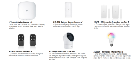 Kit Alarme Residencial Inteligente Wi-Fi e LTE/ Câmara de Vigilância