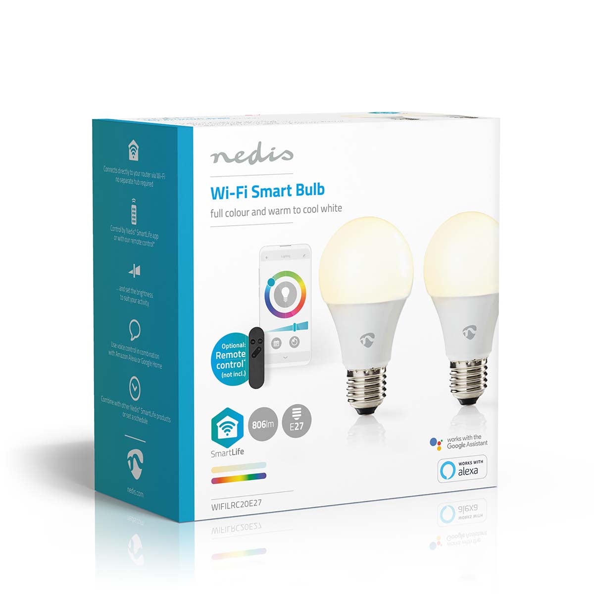 Lâmpada LED RGBW |Pack 2 |Wi-Fi | E27 | 806 lm | 9 W
