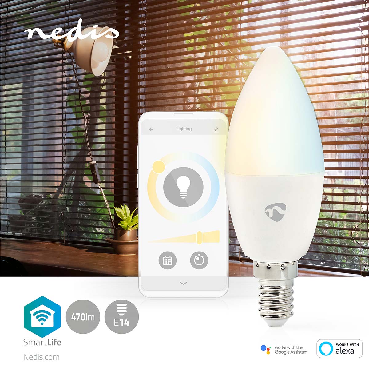 Lâmp. LED Branco Qt e Frio|Wi-Fi|E14|470 lm|4.9 W|Vela