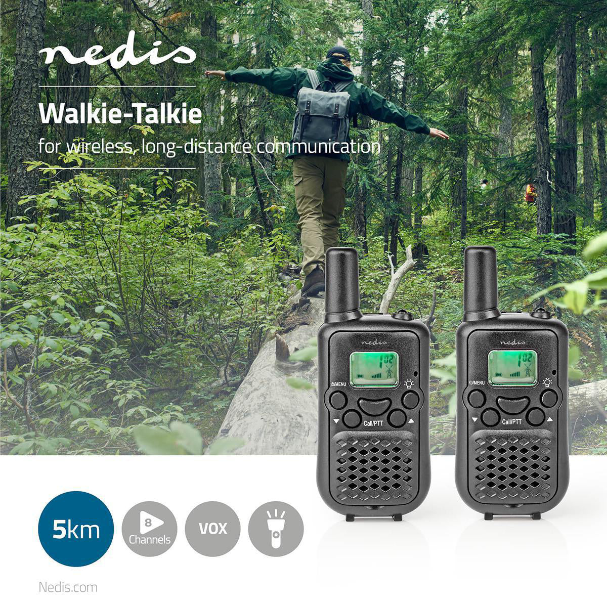 Conjunto de 2 Walkie-talkies NEDIS WLTK0500BK