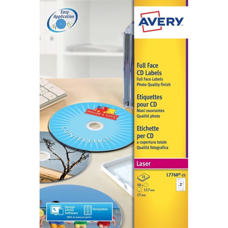 AVERY ETIQUETAS CD/DVD COLOUR LASER 25 L