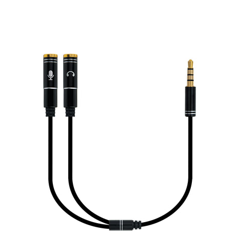 Cabo adaptador de áudio Jack 3,5 / M 4 pinos - 2xJack 3,5 / H 3 pinos, preto, 0.30m
