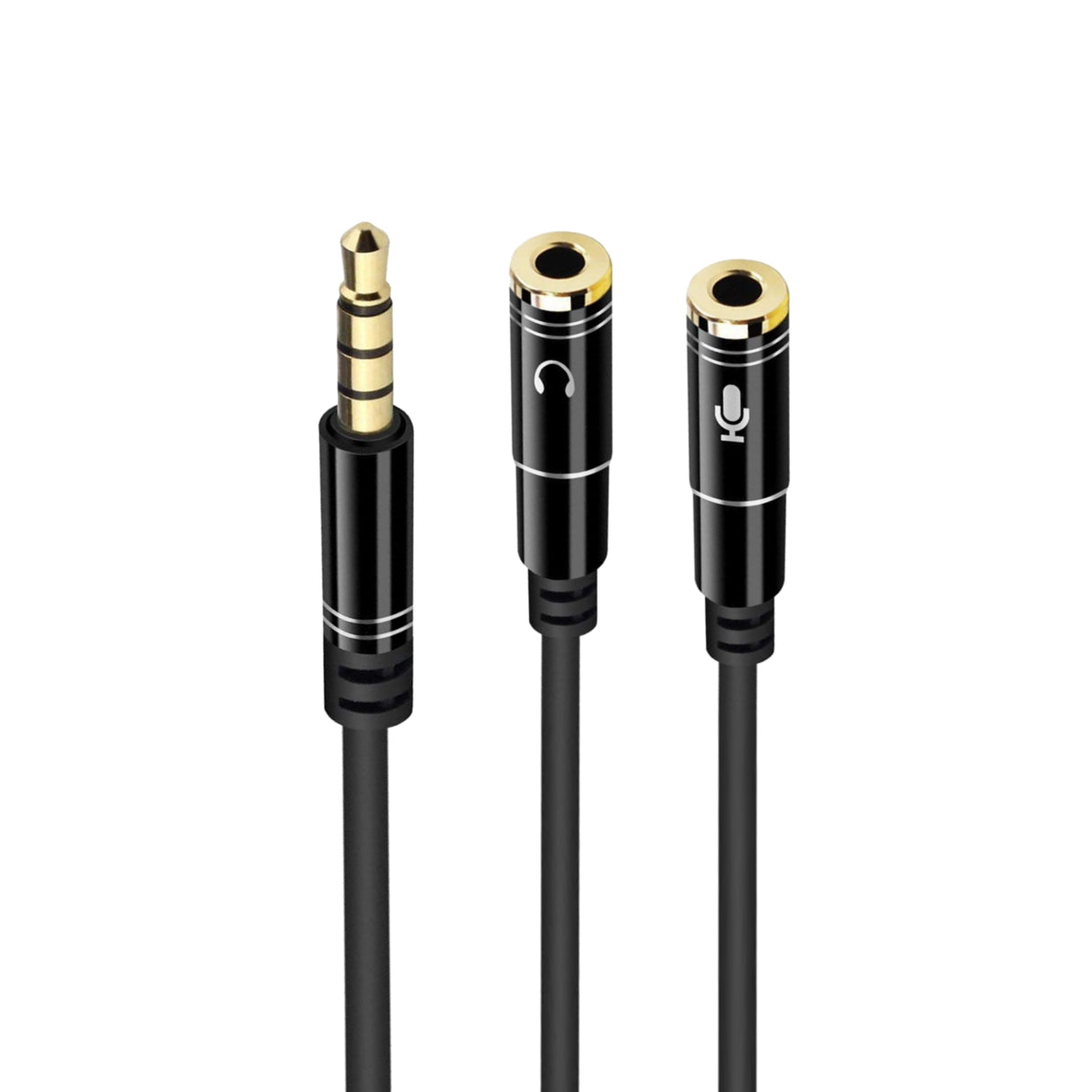 Cabo adaptador de áudio Jack 3,5 / M 4 pinos - 2xJack 3,5 / H 3 pinos, preto, 0.30m