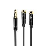 Cabo adaptador de áudio Jack 3,5 / M 4 pinos - 2xJack 3,5 / H 3 pinos, preto, 0.30m