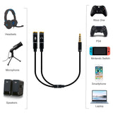 Cabo adaptador de áudio Jack 3,5 / M 4 pinos - 2xJack 3,5 / H 3 pinos, preto, 0.30m