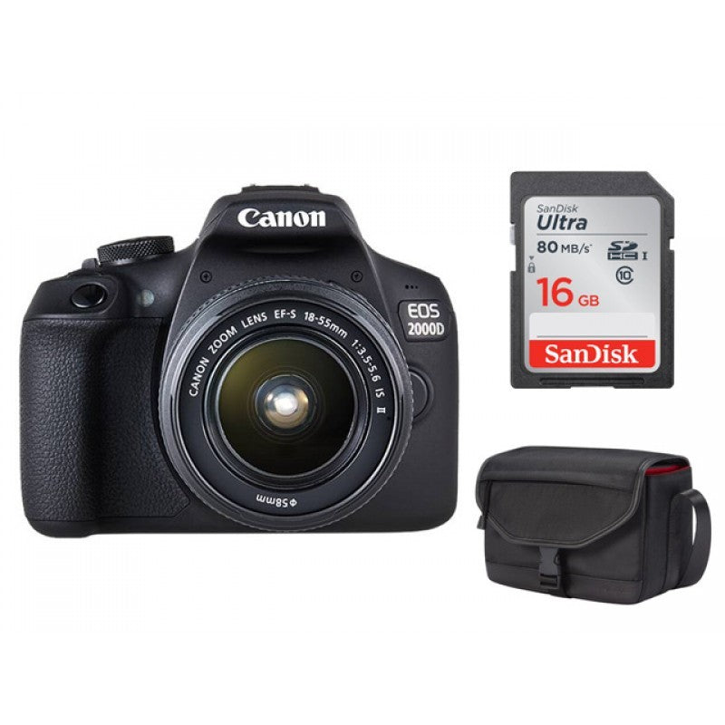 Canon Eos 2000D Máquina Fotográfica Dig.24.1Mp Efs18-55Mm Is Ii + Memória + Bolsa – Namorados